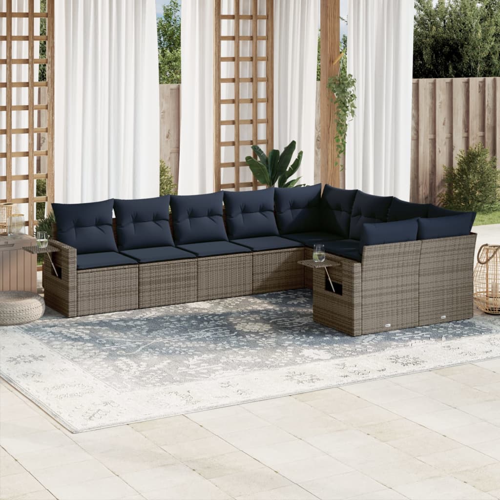 Set Divani da Giardino 9 pz con Cuscini Grigio in Polyrattan | homemem39