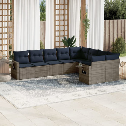 Set Divani da Giardino 9 pz con Cuscini Grigio in Polyrattan | homemem39