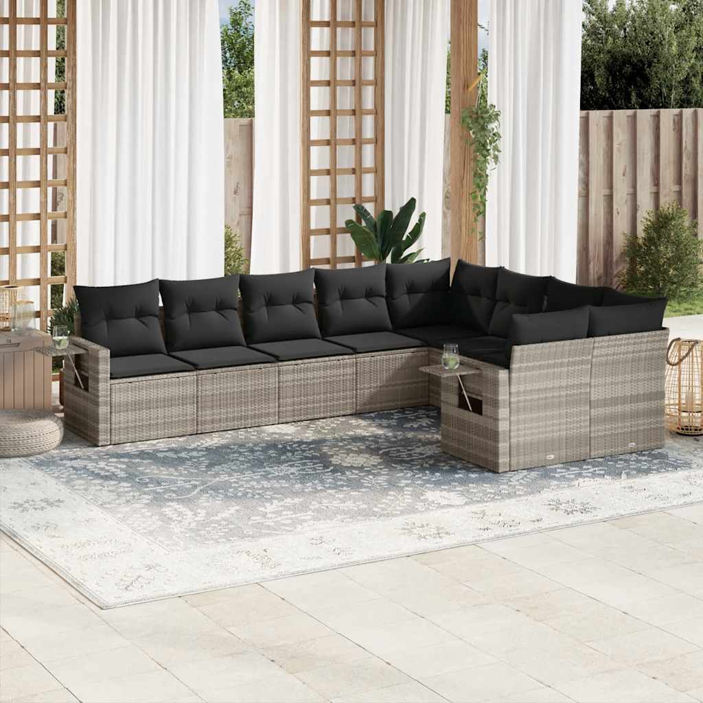 Set Divano da Giardino 9pz con Cuscini Grigio Chiaro Polyrattan | homemem39
