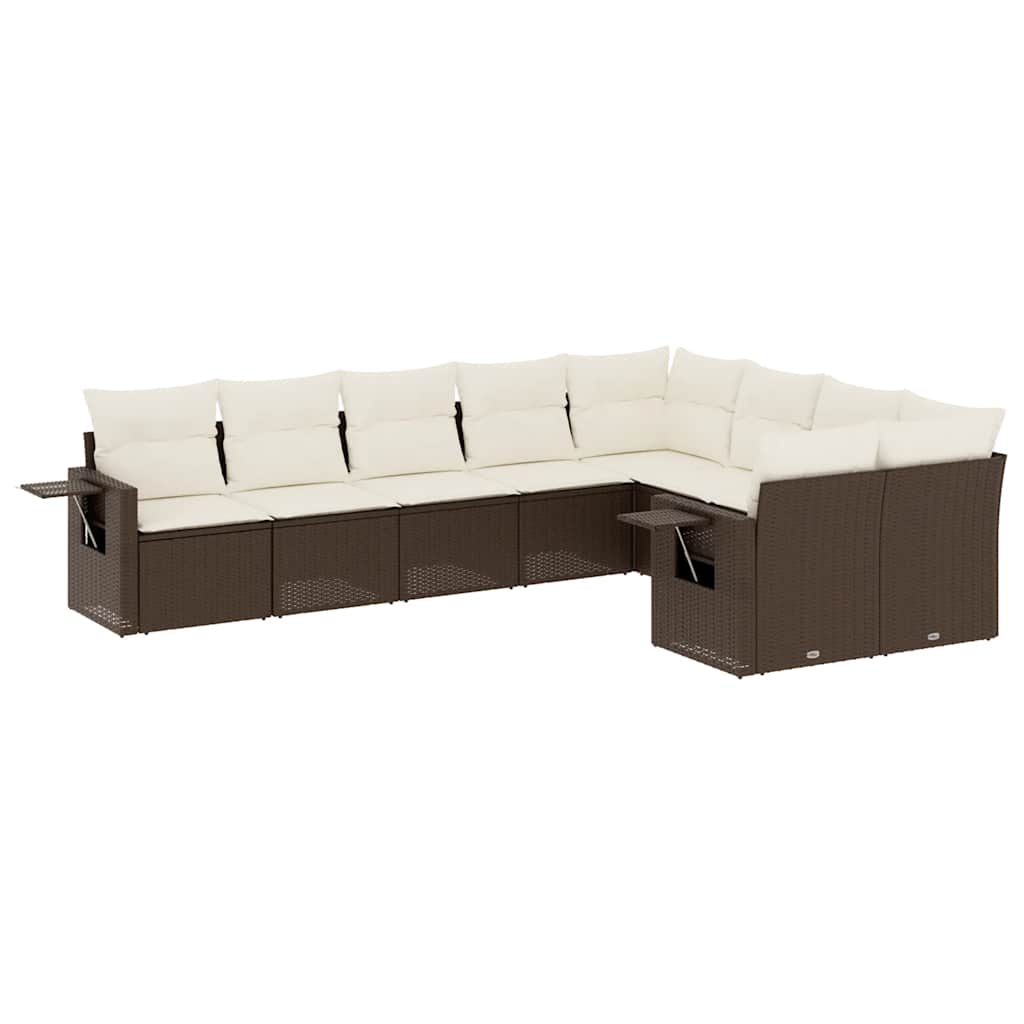 Set Divani da Giardino 9pz con Cuscini Marrone in Polyrattan | homemem39