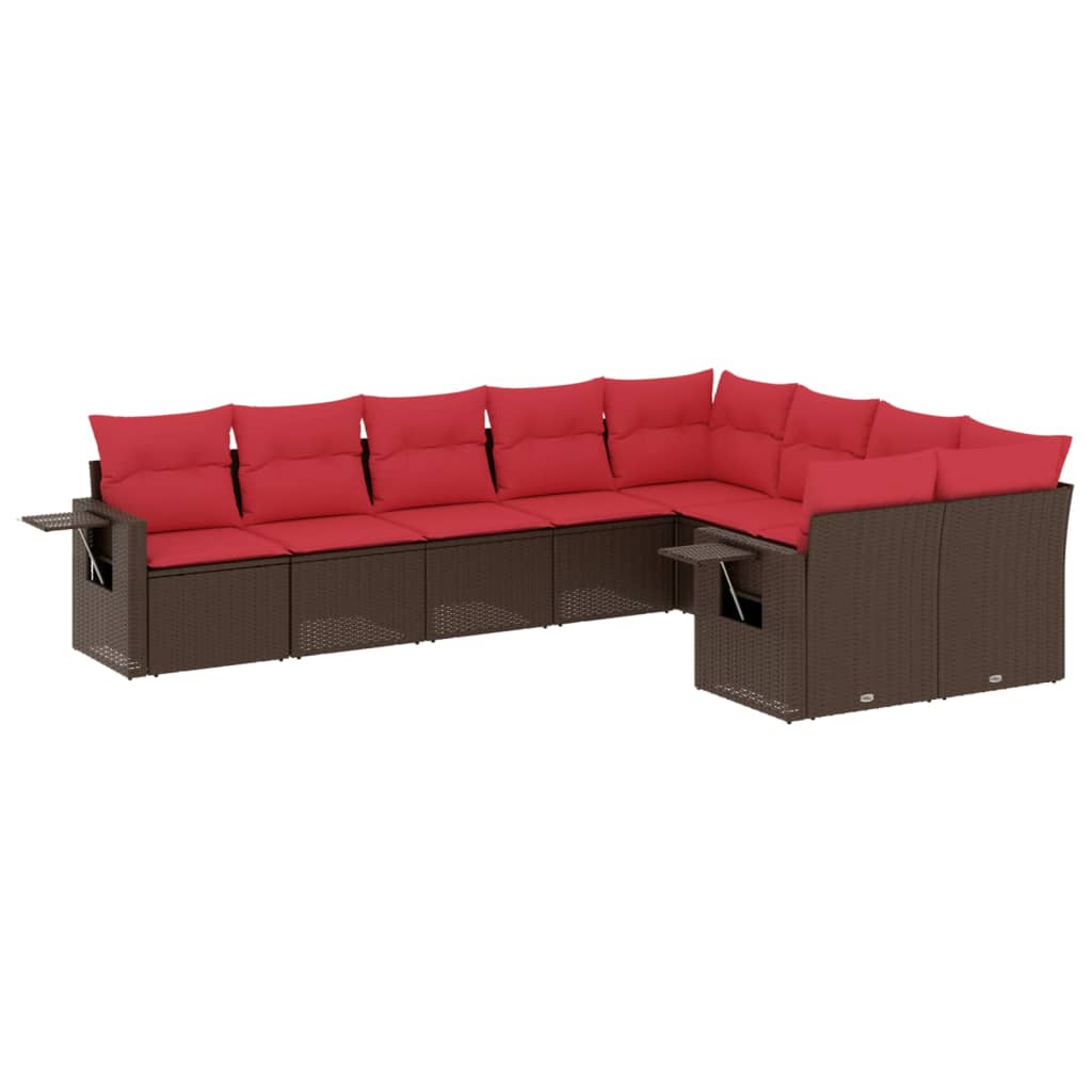 Set Divani da Giardino 9 pz con Cuscini Marrone in Polyrattan | homemem39