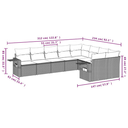 Set Divani da Giardino 9 pz con Cuscini Marrone in Polyrattan | homemem39