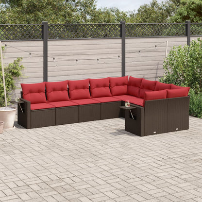 Set Divani da Giardino 9 pz con Cuscini Marrone in Polyrattan | homemem39