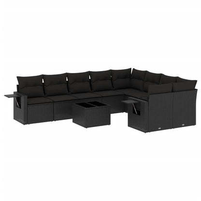 Set Divani da Giardino 10pz con Cuscini in Polyrattan Nero - homemem39