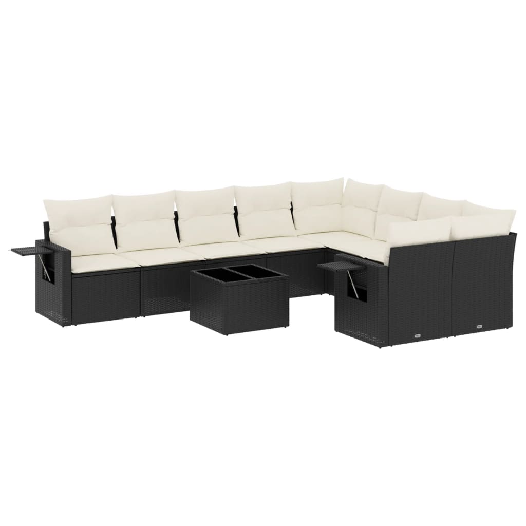 Set Divani da Giardino 10pz con Cuscini in Polyrattan Nero | homemem39
