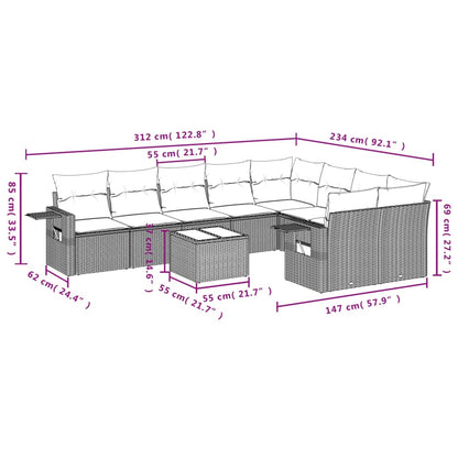 Set Divani da Giardino 10pz con Cuscini in Polyrattan Nero | homemem39