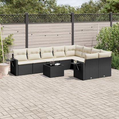 Set Divani da Giardino 10pz con Cuscini in Polyrattan Nero | homemem39