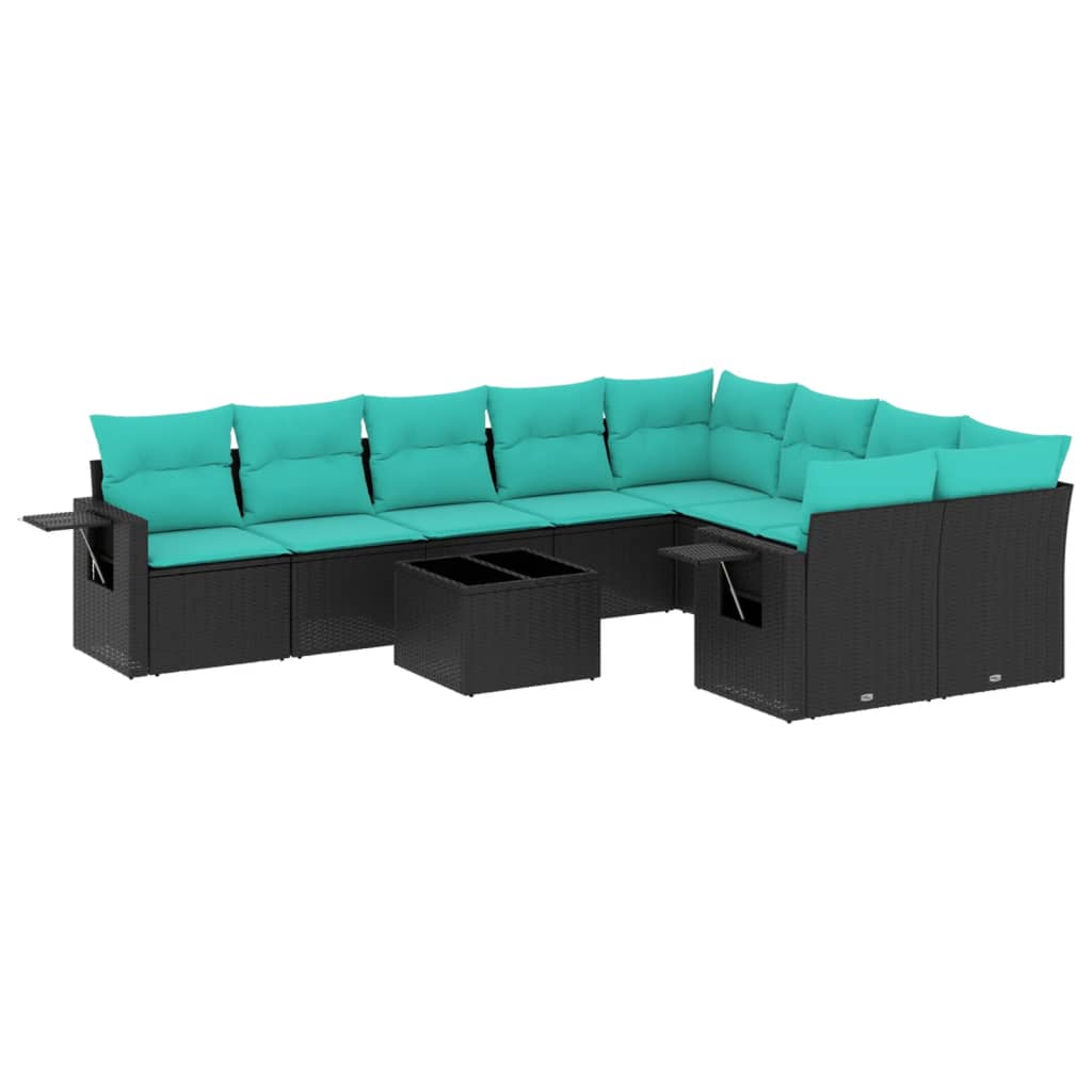 Set Divani da Giardino 10 pz con Cuscini Nero in Polyrattan | homemem39