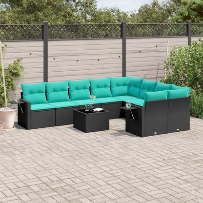 Set Divani da Giardino 10 pz con Cuscini Nero in Polyrattan | homemem39