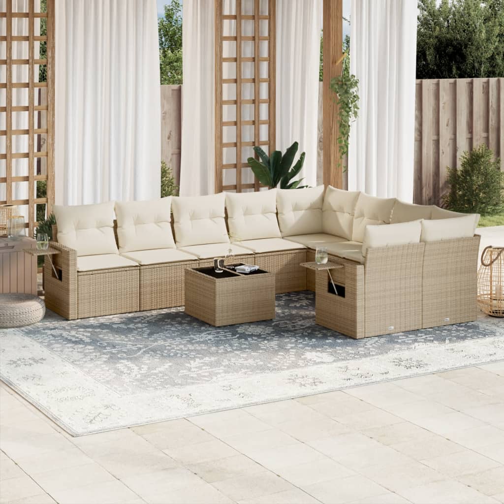 Set Divano da Giardino 10 pz con Cuscini Beige in Polyrattan - homemem39