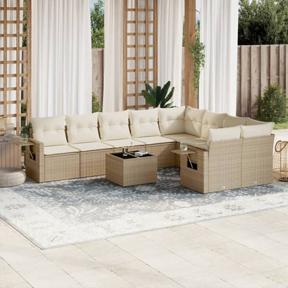 Set Divano da Giardino 10 pz con Cuscini Beige in Polyrattan - homemem39
