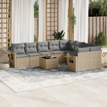 Set Divano da Giardino 10 pz con Cuscini Beige in Polyrattan | homemem39