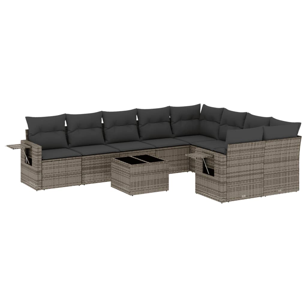 Set Divano da Giardino 10 pz con Cuscini Grigio in Polyrattan | homemem39