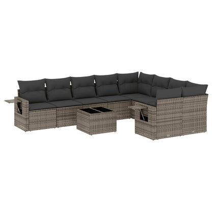 Set Divano da Giardino 10 pz con Cuscini Grigio in Polyrattan | homemem39