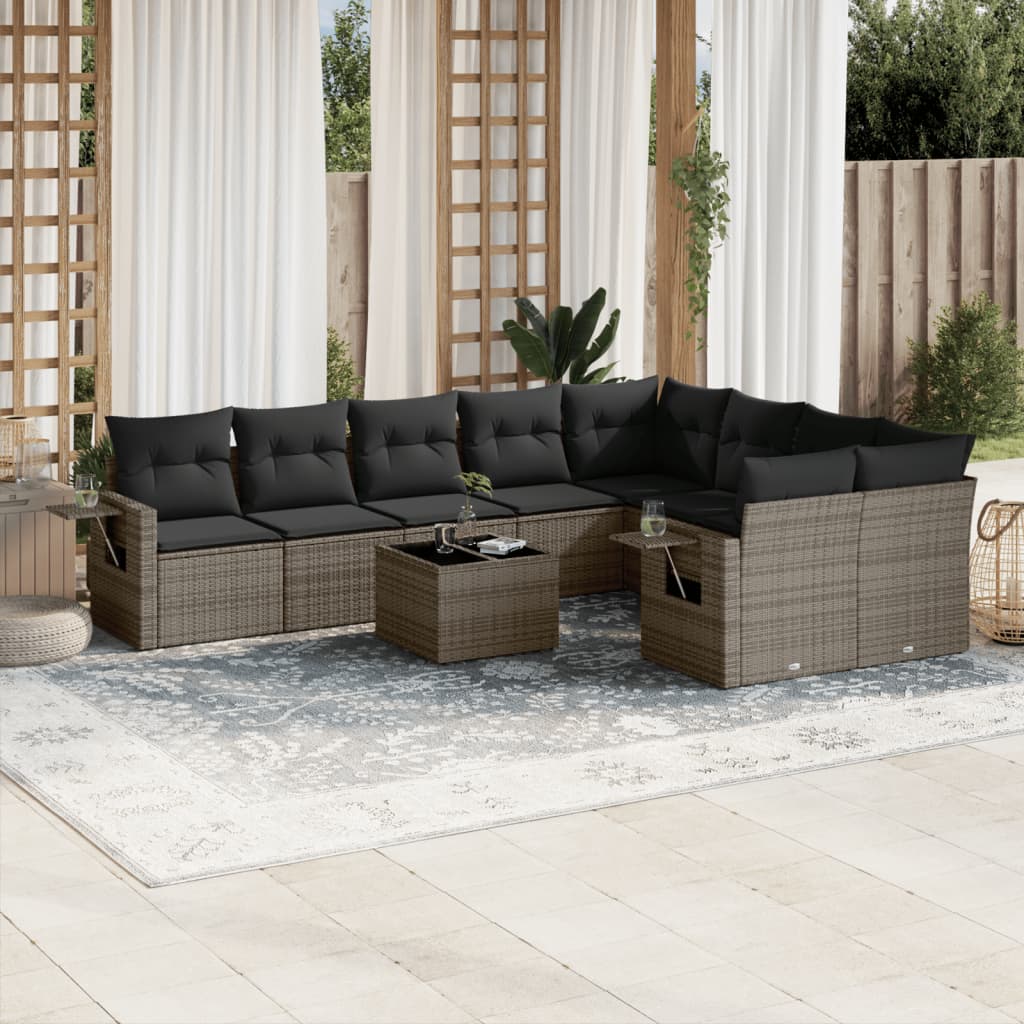 Set Divano da Giardino 10 pz con Cuscini Grigio in Polyrattan | homemem39