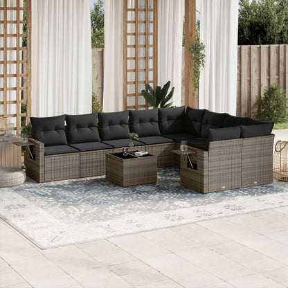 Set Divano da Giardino 10 pz con Cuscini Grigio in Polyrattan | homemem39