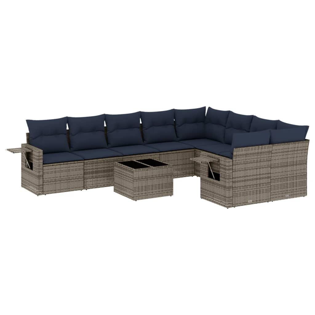 Set Divani da Giardino 10 pz con Cuscini Grigio in Polyrattan | homemem39