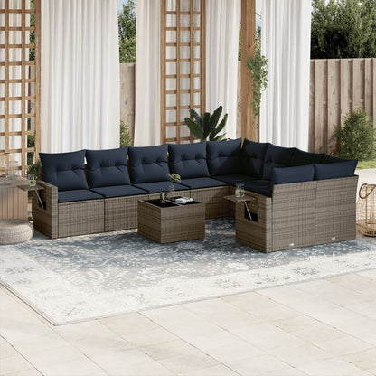 Set Divani da Giardino 10 pz con Cuscini Grigio in Polyrattan | homemem39