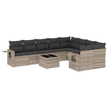 Set Divano Giardino 10 pz con Cuscini Grigio Chiaro Polyrattan - homemem39