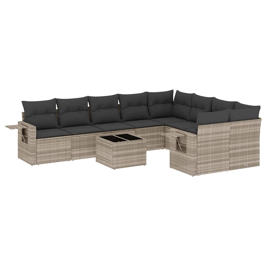 Set Divano Giardino 10 pz con Cuscini Grigio Chiaro Polyrattan