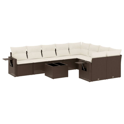 Set Divani da Giardino 10pz con Cuscini in Polyrattan Marrone - homemem39
