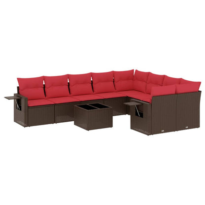 Set Divani da Giardino 10 pz con Cuscini Marrone in Polyrattan | homemem39