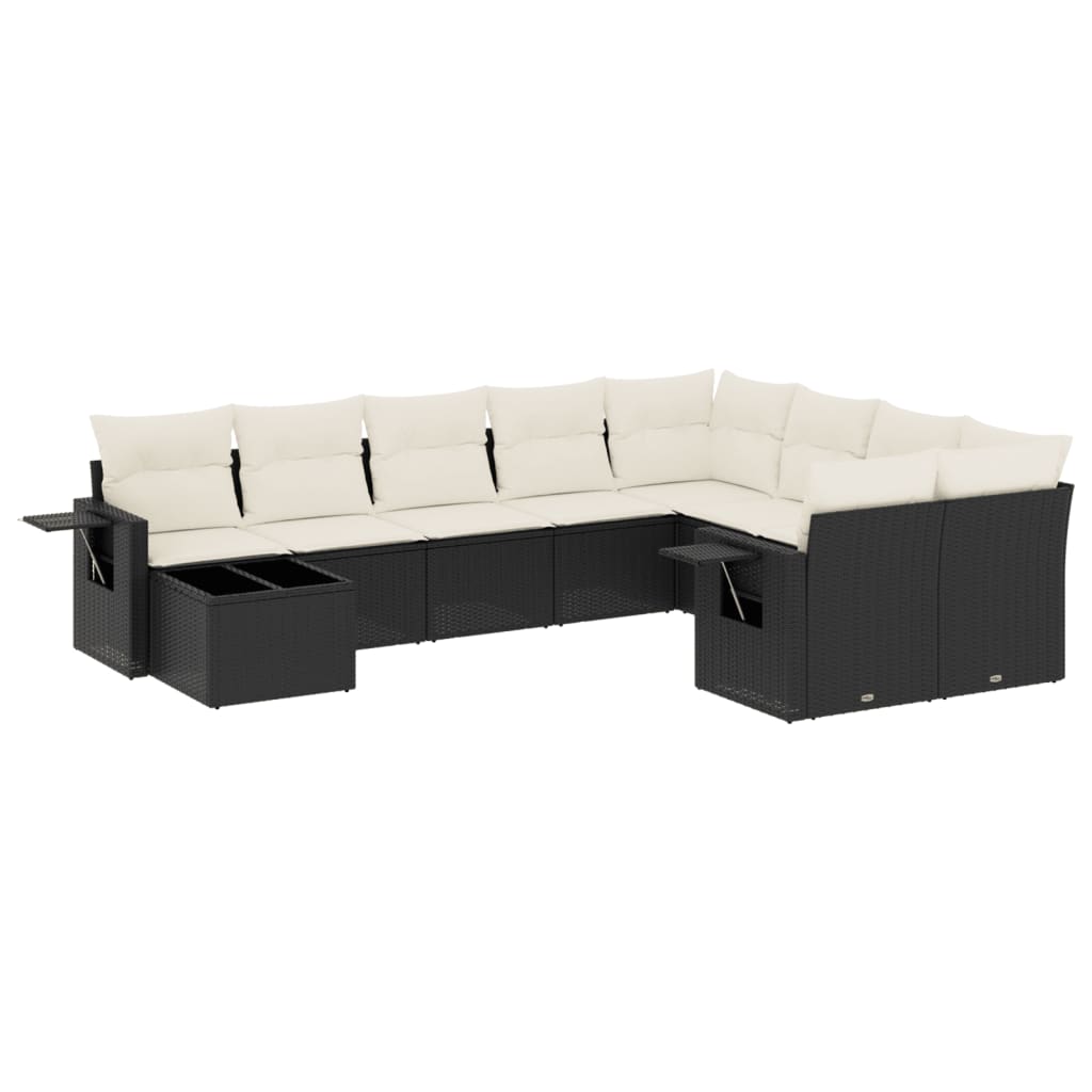 Set Divani da Giardino 10pz con Cuscini in Polyrattan Nero