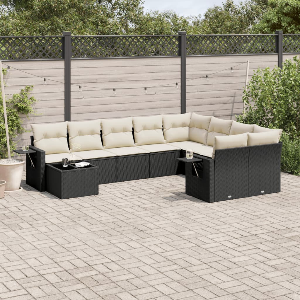 Set Divani da Giardino 10pz con Cuscini in Polyrattan Nero - homemem39