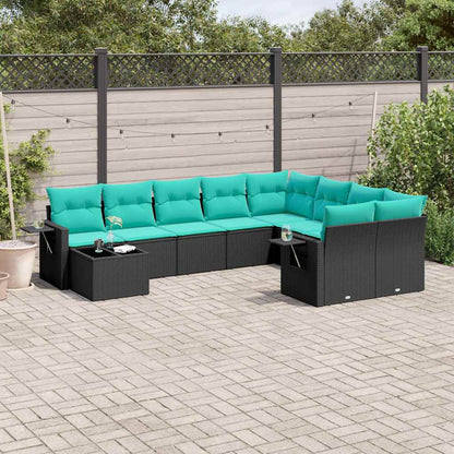 Set Divani da Giardino 10 pz con Cuscini Nero in Polyrattan