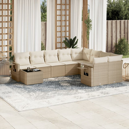 Set Divano da Giardino 10 pz con Cuscini Beige in Polyrattan - homemem39