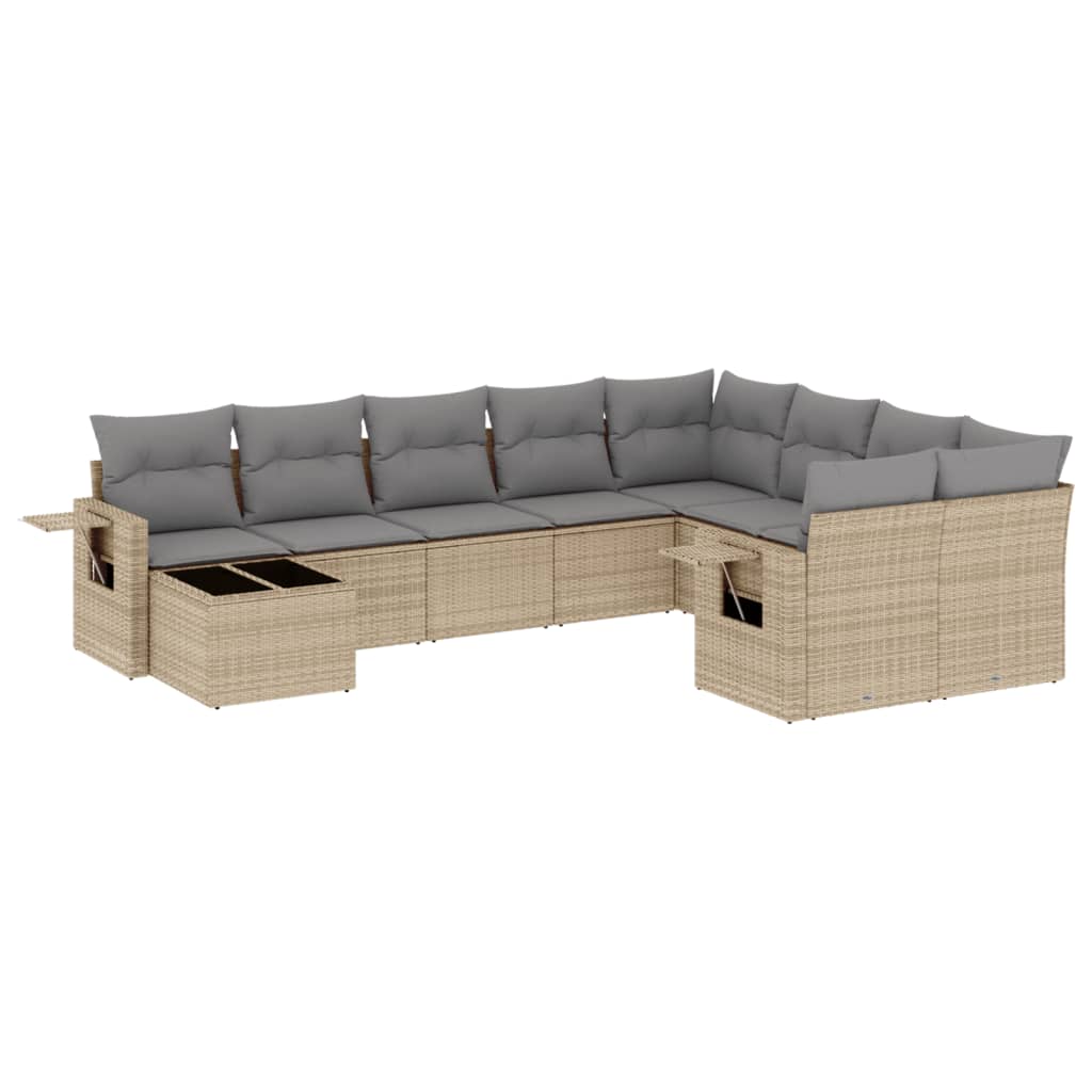 Set Divano da Giardino 10 pz con Cuscini Beige in Polyrattan | homemem39