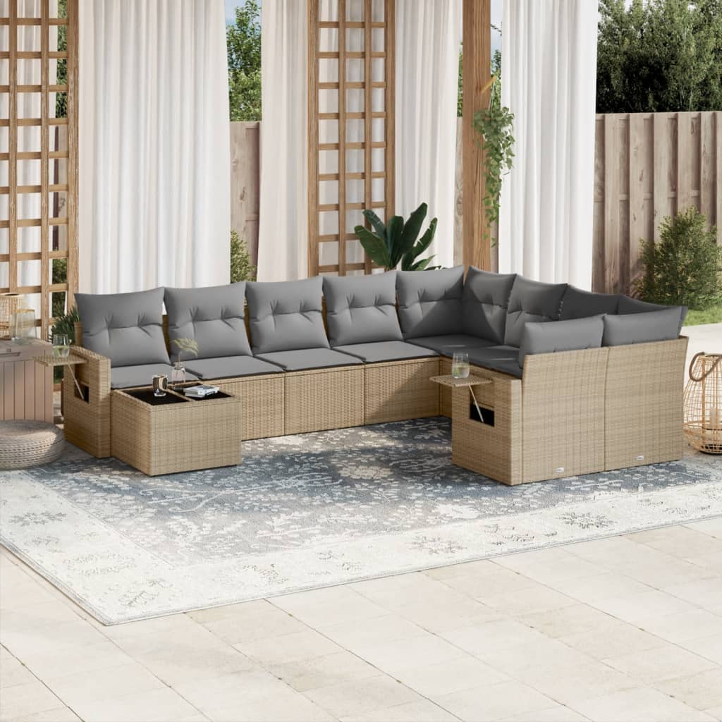 Set Divano da Giardino 10 pz con Cuscini Beige in Polyrattan | homemem39