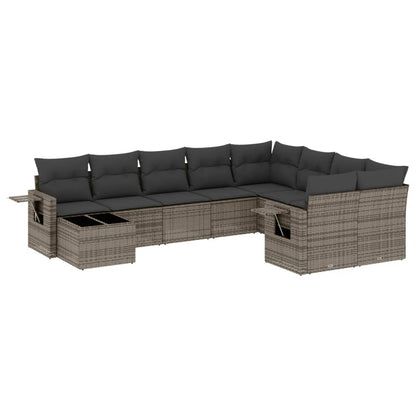 Set Divano da Giardino 10 pz con Cuscini Grigio in Polyrattan | homemem39