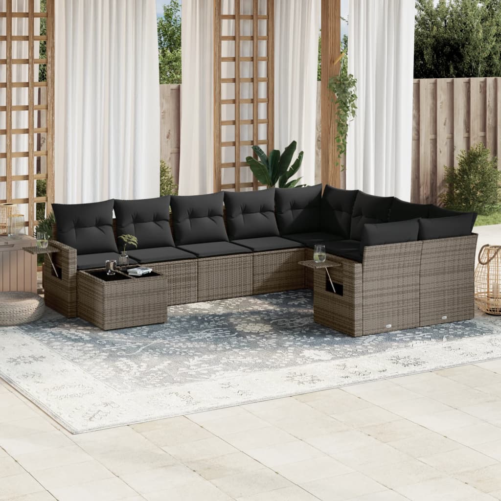 Set Divano da Giardino 10 pz con Cuscini Grigio in Polyrattan - homemem39