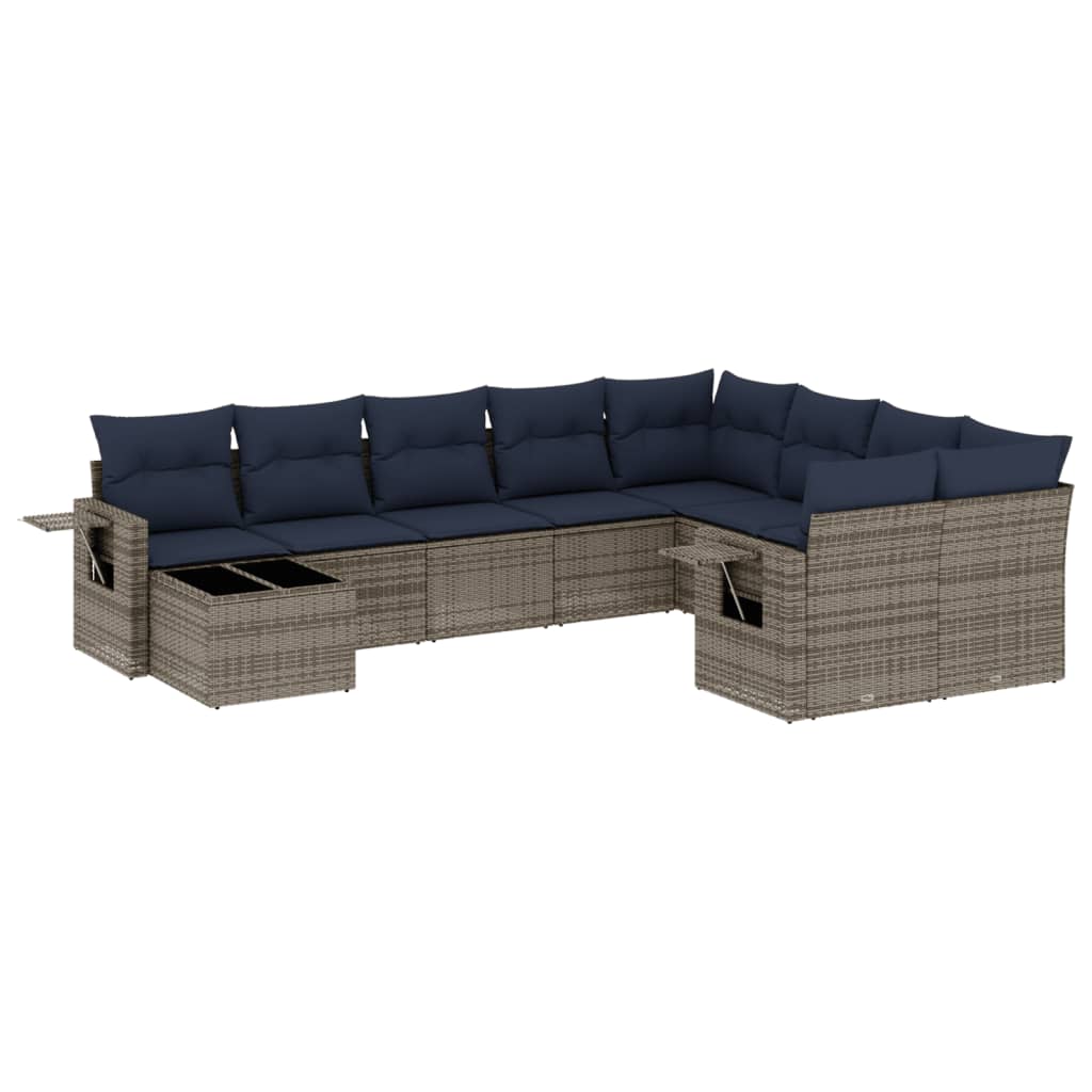 Set Divani da Giardino 10 pz con Cuscini Grigio in Polyrattan | homemem39