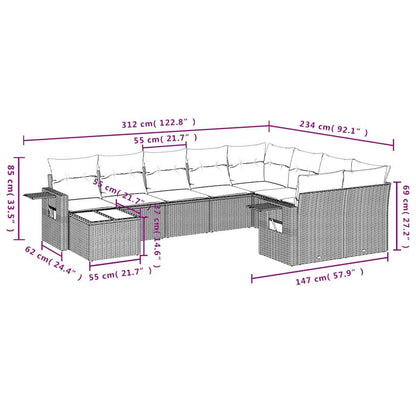 Set Divani da Giardino 10 pz con Cuscini Grigio in Polyrattan | homemem39