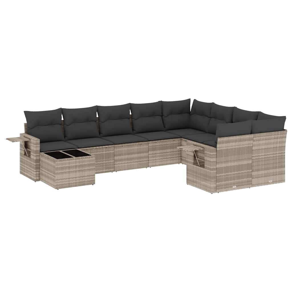 Set Divano Giardino 10 pz con Cuscini Grigio Chiaro Polyrattan | homemem39