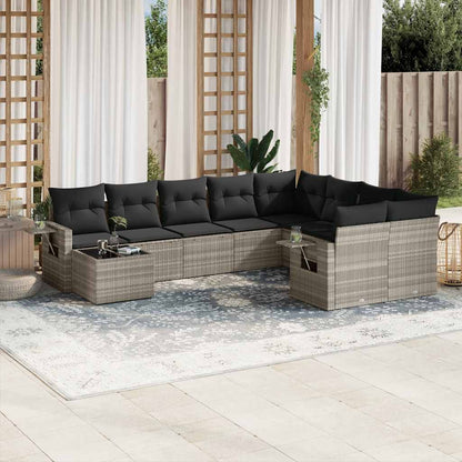 Set Divano Giardino 10 pz con Cuscini Grigio Chiaro Polyrattan | homemem39
