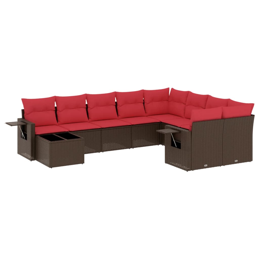 Set Divani da Giardino 10 pz con Cuscini Marrone in Polyrattan | homemem39
