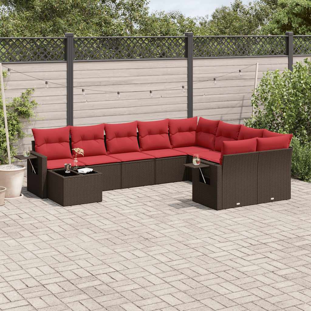 Set Divani da Giardino 10 pz con Cuscini Marrone in Polyrattan | homemem39