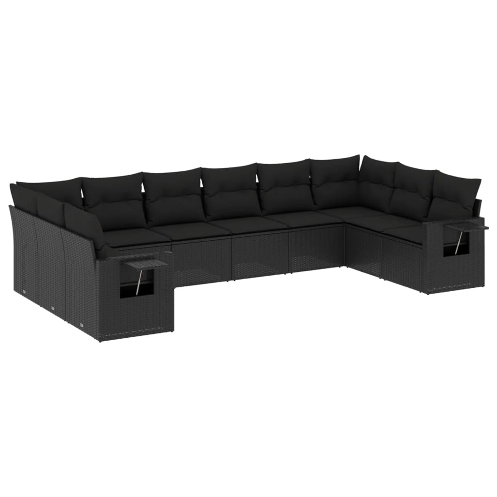 Set Divani da Giardino 10pz con Cuscini in Polyrattan Nero - homemem39