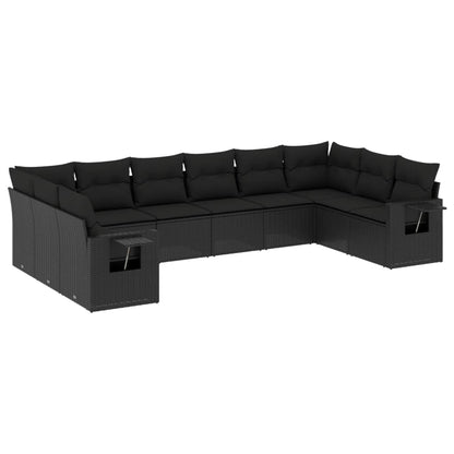 Set Divani da Giardino 10pz con Cuscini in Polyrattan Nero - homemem39