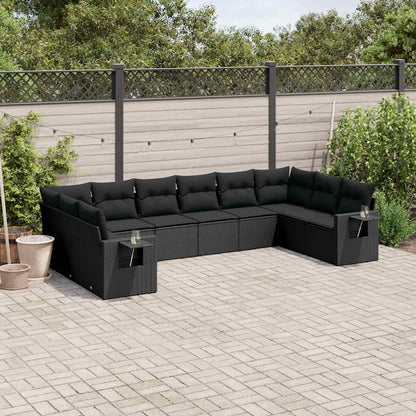 Set Divani da Giardino 10pz con Cuscini in Polyrattan Nero | homemem39