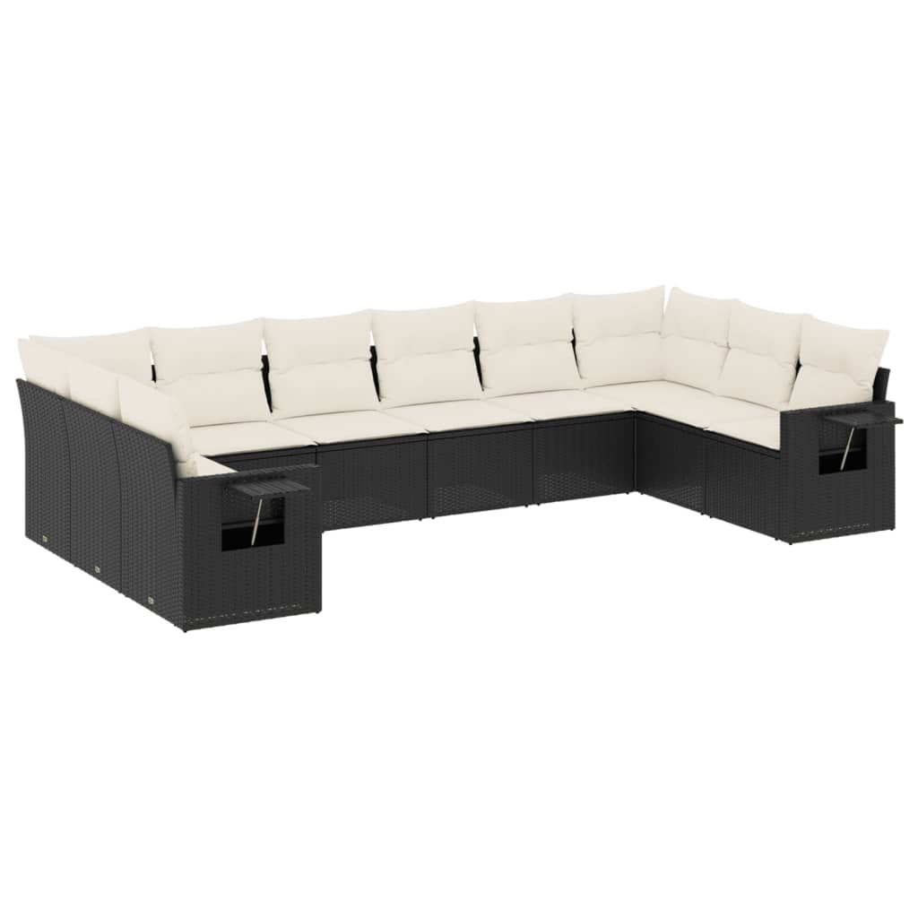 Set Divani da Giardino 10pz con Cuscini in Polyrattan Nero | homemem39