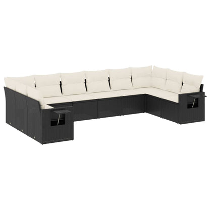 Set Divani da Giardino 10pz con Cuscini in Polyrattan Nero | homemem39