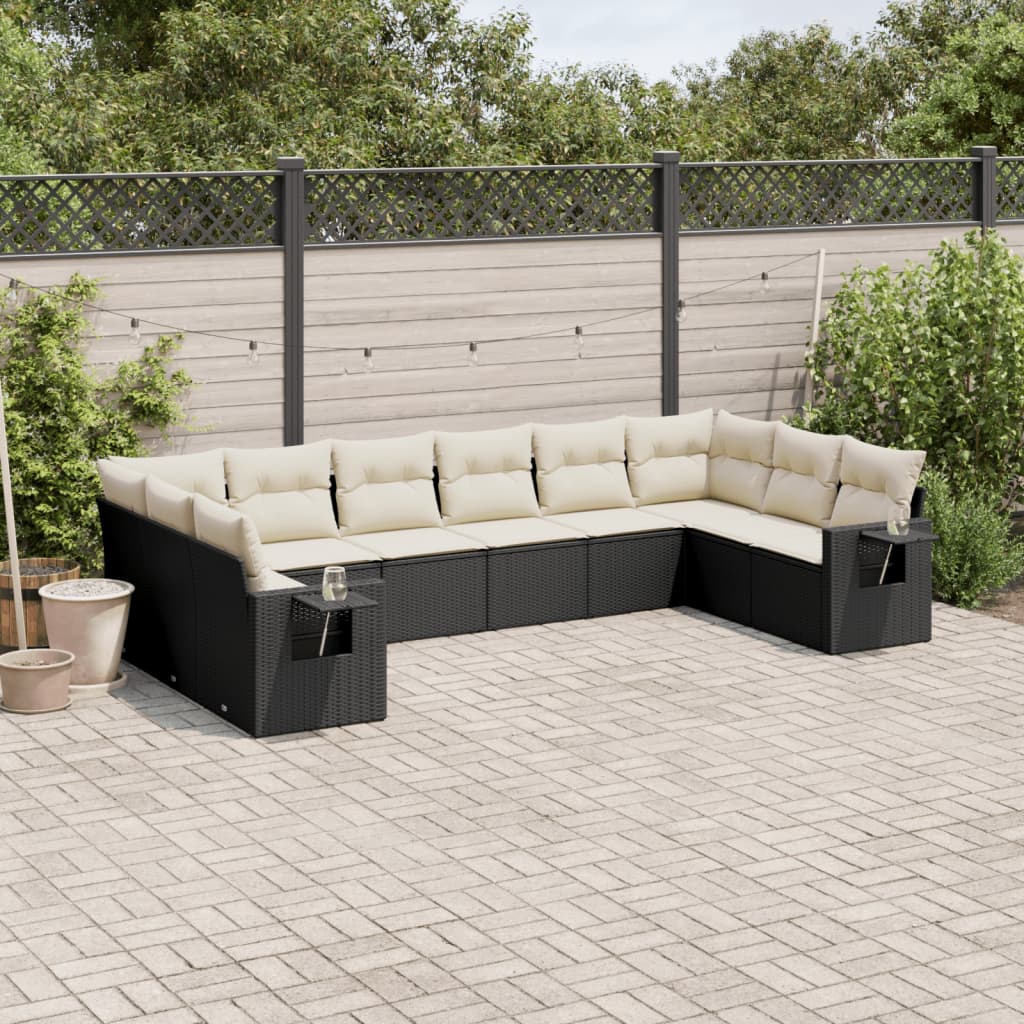 Set Divani da Giardino 10pz con Cuscini in Polyrattan Nero | homemem39