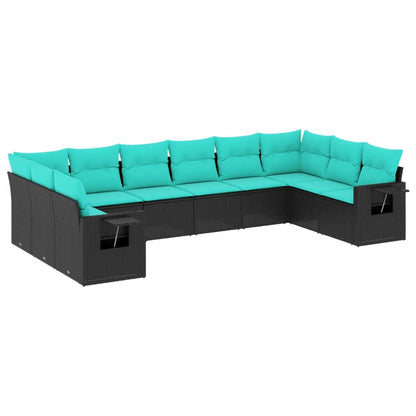 Set Divani da Giardino 10 pz con Cuscini Nero in Polyrattan | homemem39