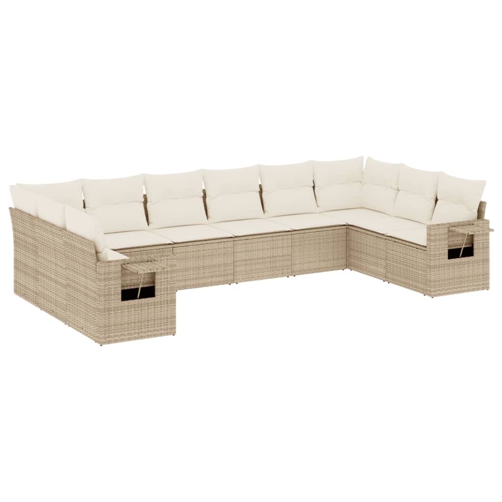 Set Divano da Giardino 10 pz con Cuscini Beige in Polyrattan - homemem39