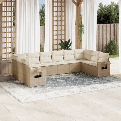 Set Divano da Giardino 10 pz con Cuscini Beige in Polyrattan - homemem39