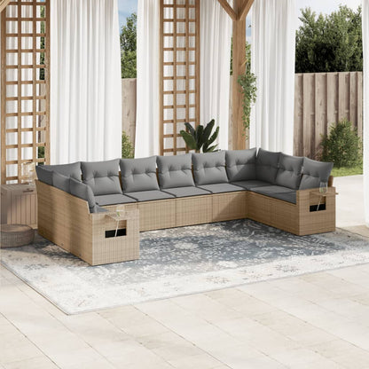 Set Divano da Giardino 10 pz con Cuscini Beige in Polyrattan | homemem39